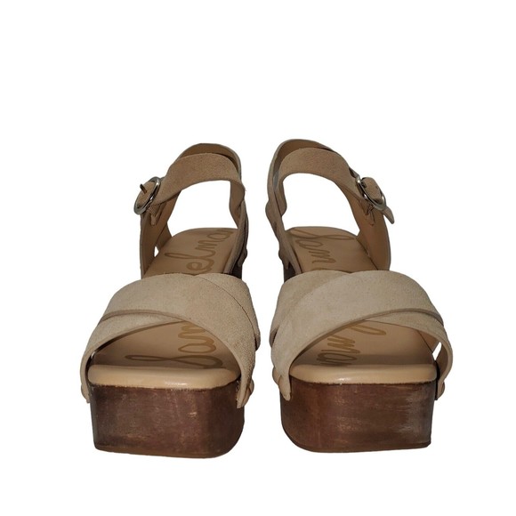 Sam Edelman Women’s Josefine Suede Tan Sandals Wooden Heel Size 6.5M - Picture 2 of 14